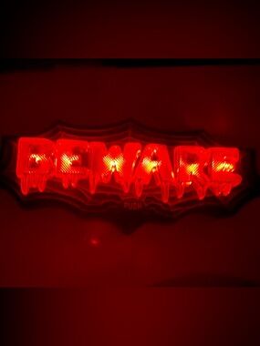 BEWARE Sign Halloween Lights Up Plays Music Scary Decor Spider Web WORKING 2008